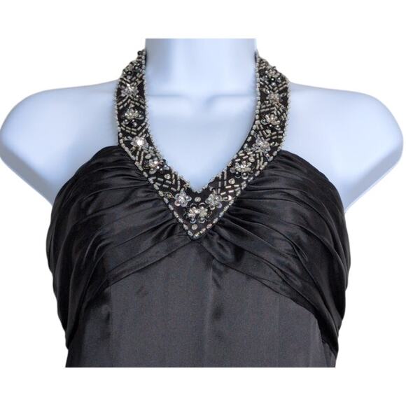 Flirt Maggie Sottero Satin Halter Open Back Evening Gown XS Beaded Glam Dress - Picture 5 of 7